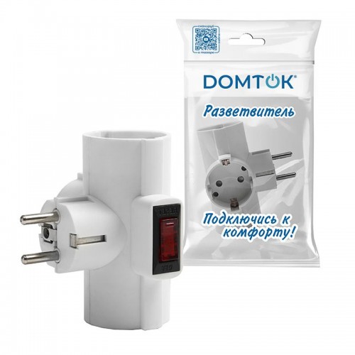 Разветвитель 3-м Т-образный с выключателем с заземл. 16А 3500Вт 250В бел. DОМТОК 2663