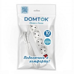 Удлинитель 4х10м с заземл. 16А IP20 3х1 с выкл. бел. DOMTOK 2405