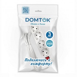 Удлинитель 4х3х16А IP20 3х1 с выкл. бел. DOMTOK 2499