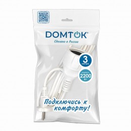 Удлинитель-шнур 1х3м без заземл. 10А IP20 ПВС 2х1 бел. DOMTOK 2336