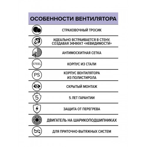 Вентилятор осевой встраив. SYMPHONY D125 сетка двигатель BB ERA SYMPHONY 5S BB