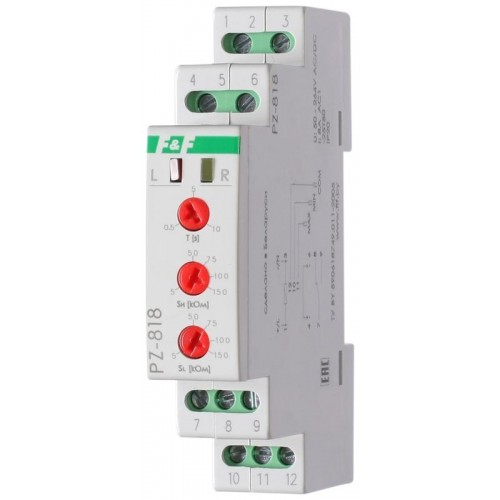Реле уровня жидкости PZ-818 (без датчиков; двухуровн.; выбор режима работы; раздел. регулир. задержки переключ. по уровням; 1 модуль; монтаж на DIN-рейке) F&F EA08.001.009