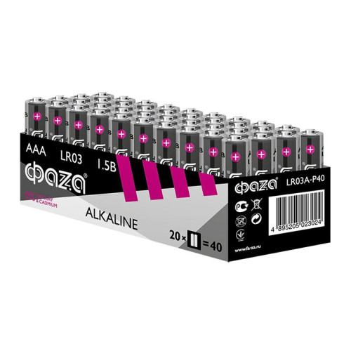 Элемент питания щелочной AAA/LR03 1.5В Alkaline Pack-40 (уп.40шт) ФАZА 5023024