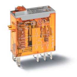 Реле миниатюрное промышленное электромеханич. монтаж в розетку или наконечники Faston (2.5х0.5мм) 2CO 8А AgNi 230В AC влагозащ. RTII опции: кнопка тест + мех. индикатор FINDER 465282300040