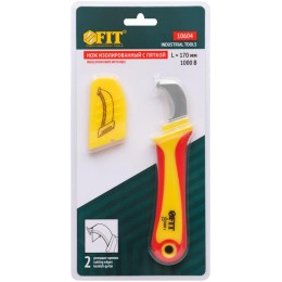 Нож изолированный 1000 В с пяткой нерж.сталь 170мм лезвие 37мм прорезин.ручка FIT 10604