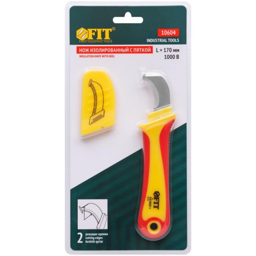 Нож изолированный 1000 В с пяткой нерж.сталь 170мм лезвие 37мм прорезин.ручка FIT 10604