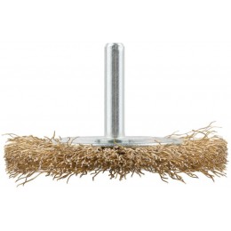 Корщетка-колесо со штифтом стальная латунированная волнистая проволока 60мм FIT 38506