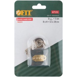 Замок навесной железный 32х28мм стальная дужка 5мм FIT 67132