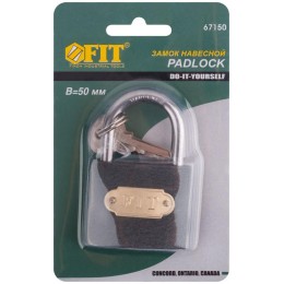 Замок навесной железный 50х40мм стальная дужка 7мм FIT 67150