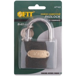 Замок навесной железный 60х48мм стальная дужка 75мм FIT 67163