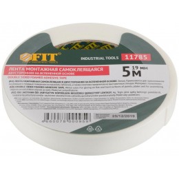 Лента клеящая 2-х сторонняя монтажная на вспененной основе 19ммх5м бел. FIT 11785
