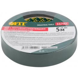 Лента клеящая 2-х сторонняя монтажная на вспененной основе с полимерной подложкой 25ммх5м FIT 11797