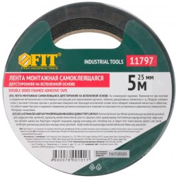 Лента клеящая 2-х сторонняя монтажная на вспененной основе с полимерной подложкой 25ммх5м FIT 11797