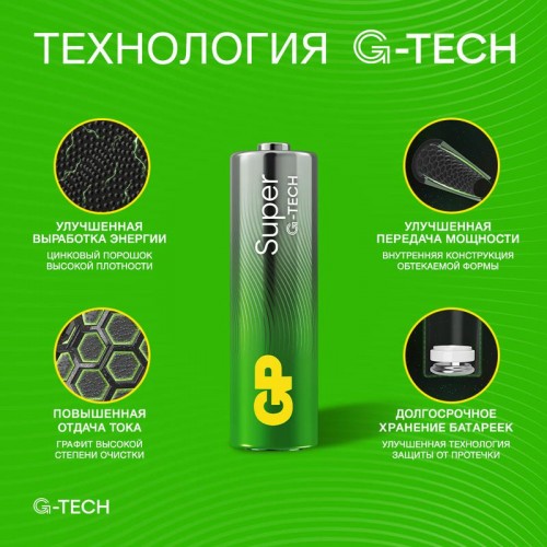 Элемент питания алкалиновый AA/LR6 1.5В Super Alkaline G-Tech 15AA21RA-2CRS4 96/384 (уп.4шт) GP 1211