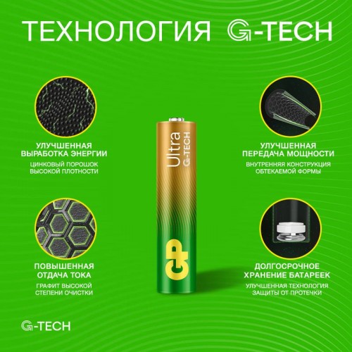 Элемент питания алкалиновый AAA/LR03 1.5В Ultra Alkaline G-Tech 24AUA21-2CRSBC2 20/160 (блист.2шт) GP 1232