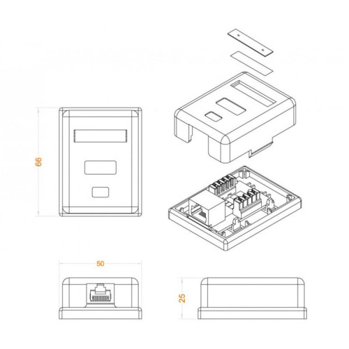 Розетка компьютерная 1-м ОП Dual IDC SB1-1-8P8C-C6-WH RJ45 (8P8C) кат.6 Hyperline 430232