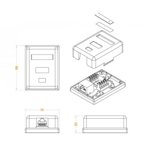 Розетка компьютерная 1-м ОП Dual IDC SB1-1-8P8C-C6-SH-WH RJ45 (8P8C) кат.6 экранир. Hyperline 430236