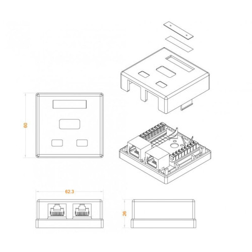 Розетка компьютерная 2-м ОП Dual IDC SB1-2-8P8C-C6-SH-WH RJ45 (8P8C) кат.6 экранир. Hyperline 430237