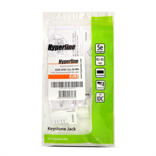 Вставка KJNE-8P8C-C5e-90-WH Keystone Jack RJ45(8P8C) кат. 5e 110 IDC зад. с помощью NE-TOOL бел. Hyperline 46653