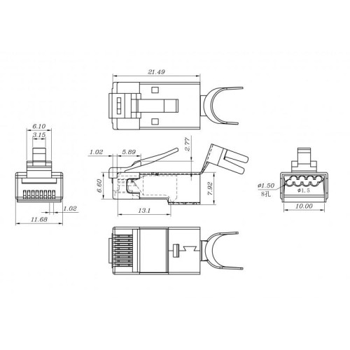 Разъем RJ45 8P8C кат.6 FTP PLUG-8P8C-UV-C6-TW-SH-10 экранир. универс. (уп.10шт) Hyperline 49340