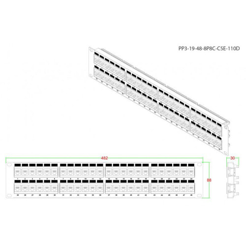 Патч-панель PP3-19-48-8P8C-C5E-110D 19дюйм. 2U 48 порт. RJ45 кат. 5e Dual IDC ROHS черн. Hyperline 246100