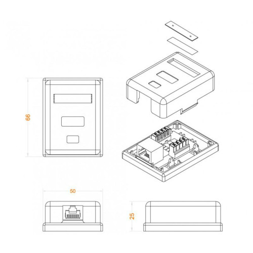 Розетка компьютерная 1-м ОП Dual IDC SB1-1-8P8C-C5e-WH RJ45 (8P8C) кат.5E Hyperline 430230