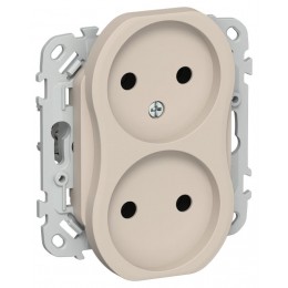 Розетка 2-м СП FLITE РС02-1-ФлЛ 10А без заземл. без защ. шторок безвинтовое крепление механизм льняной IEK FI-R20-10-1-K88