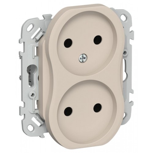 Розетка 2-м СП FLITE РС02-1-ФлЛ 10А без заземл. без защ. шторок безвинтовое крепление механизм льняной IEK FI-R20-10-1-K88