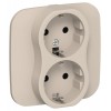 Розетка 2-м СП FLITE РС12-1-А-ФлЛ 16А с заземл. без защ. шторок безвинтовое крепление в сборе механизм льняной IEK FI-R21A-16-1-K88