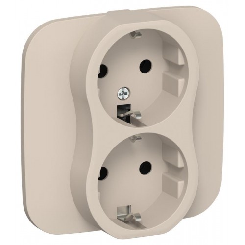 Розетка 2-м СП FLITE РС12-1-А-ФлЛ 16А с заземл. без защ. шторок безвинтовое крепление в сборе механизм льняной IEK FI-R21A-16-1-K88