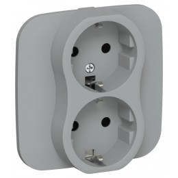 Розетка 2-м СП FLITE РС12-1-А-ФлС 16А с заземл. без защ. шторок безвинтовое крепление в сборе механизм сер. IEK FI-R21A-16-1-K03