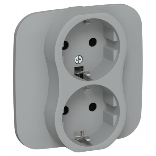 Розетка 2-м СП FLITE РС12-1-А-ФлС 16А с заземл. без защ. шторок безвинтовое крепление в сборе механизм сер. IEK FI-R21A-16-1-K03