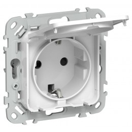 Розетка СП FLITE РСшкр11-1-44-ФлБ 16А IP44 с заземл. с защ. шторками и крышкой безвинтовое крепление механизм бел. IEK FI-R16-16-1-44-K01