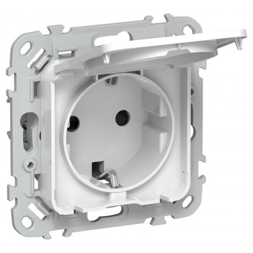 Розетка СП FLITE РСшкр11-1-44-ФлБ 16А IP44 с заземл. с защ. шторками и крышкой безвинтовое крепление механизм бел. IEK FI-R16-16-1-44-K01