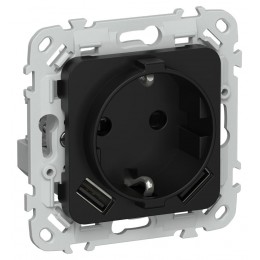 Розетка 1-м СП FLITE РСЮша11-1-ФлЧ 16А с USB A+A 3.1А с заземл. с защ. шторками безвинтовое крепление механизм черн. IEK FI-R14-16-1-U21-D31-K02