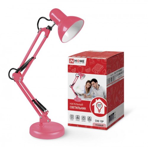 Светильник настольный СНО 15Р 60Вт E27 230В под лампу на основании роз. (кор.) IN HOME 4690612035857