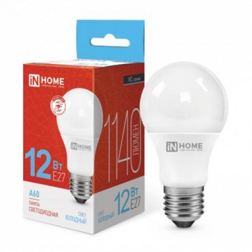 Лампа светодиодная LED-A60-VC 12Вт грушевидная 230В E27 6500К 1140лм IN HOME 4690612020259