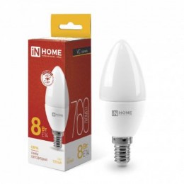 Лампа светодиодная LED-СВЕЧА-VC 8Вт свеча 230В E14 3000К 760лм IN HOME 4690612020426