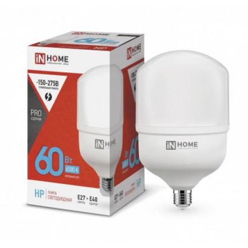 Лампа светодиодная LED-HP-PRO 60Вт 230В 6500К E27 5700лм с адаптером E40 IN HOME 4690612031132