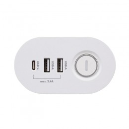 Удлинитель 3х1.5м на струбцине с заземл. с выкл. 3 USB выхода (2А+1С) IP20 ПВС 3х1 ETD-03U-150-wh (3х1.5) бел. JAZZway 5059535