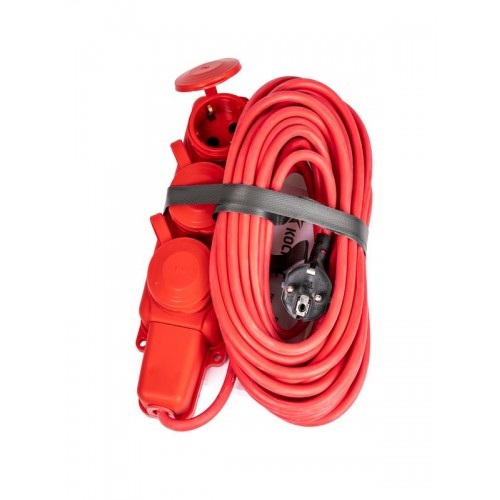 Удлинитель на каучуковой колодке 3х10м 16А IP44 250В 4кВт каучук КГ 3х2.5 красн. УХз16 Россия КОСМОС YKsm10m-3g(16A)KG-R