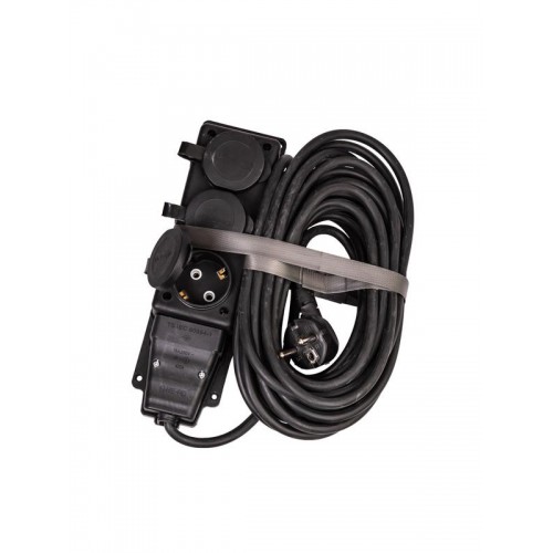 Удлинитель на каучуковой колодке 3х10м 16А IP44 250В 4кВт каучук КГ 3х2.5 черн. УХз16 Россия КОСМОС YKsm10m-3g(16A)KG-B