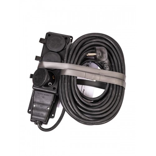 Удлинитель на каучуковой колодке 3х15м 16А IP44 250В 4кВт каучук КГ 3х2.5 черн. УХз16 Россия КОСМОС YKsm15m-3g(16A)KG-B