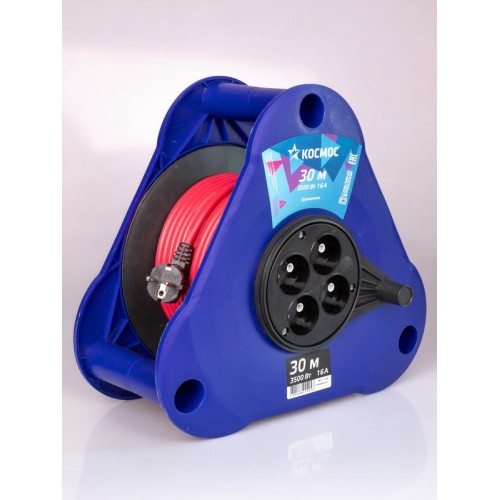 Удлинитель на треугольной катушке 4х30м без заземл. 16А IP44 3.5кВт ПВС 2х2.5 УКП КОСМОС YKTKsm30m-4g(2.5)