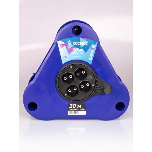 Удлинитель на треугольной катушке 4х30м без заземл. 16А IP44 3.5кВт ПВС 2х2.5 УКП КОСМОС YKTKsm30m-4g(2.5)