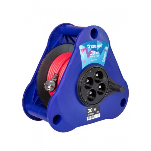 Удлинитель на треугольной катушке 4х30м без заземл. 16А IP44 3.5кВт ПВС 2х2.5 УКП КОСМОС YKTKsm30m-4g(2.5)