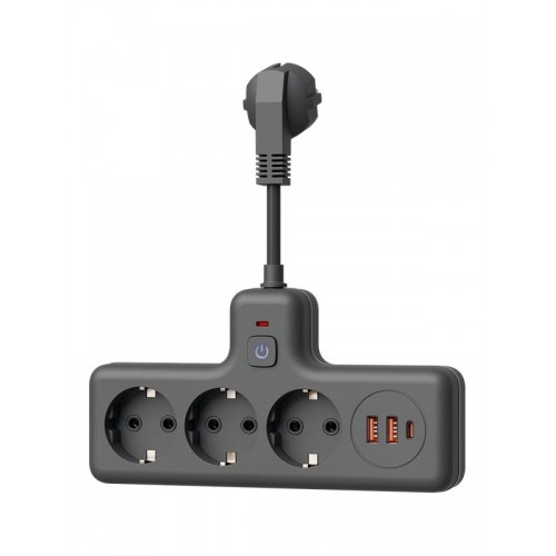 Удлинитель с сетевым фильтром 3х0.3м 10А 2USB + 1USBC 2500Вт ПВС 3х1 компакт черн. КОСМОС FRKsm0.3m-3g(B)USB