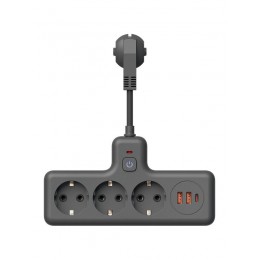 Удлинитель с сетевым фильтром 3х0.3м 10А 2USB + 1USBC 2500Вт ПВС 3х1 компакт черн. КОСМОС FRKsm0.3m-3g(B)USB