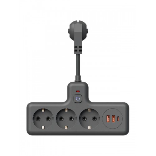 Удлинитель с сетевым фильтром 3х0.3м 10А 2USB + 1USBC 2500Вт ПВС 3х1 компакт черн. КОСМОС FRKsm0.3m-3g(B)USB