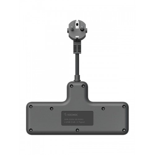 Удлинитель с сетевым фильтром 3х0.3м 10А 2USB + 1USBC 2500Вт ПВС 3х1 компакт черн. КОСМОС FRKsm0.3m-3g(B)USB